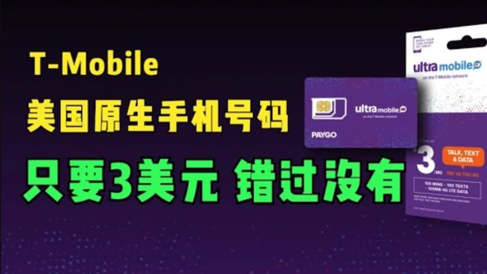 Ultra Paygo美国实体电话卡，月租3美元，送100条短信，100分钟通话，可转eSIM post image